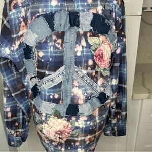 OOAK Upcycled Flannel Button Down Peace Love
Bleach Paint Splatter Handmade